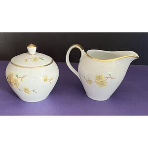 W160 Johann Haviland Sugar & Creamer Set Yellow Flowers Brown Branches